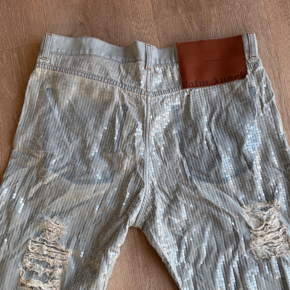 Palm Angels Light Gray Distressed Men's Jeans - Picture 12 of 14